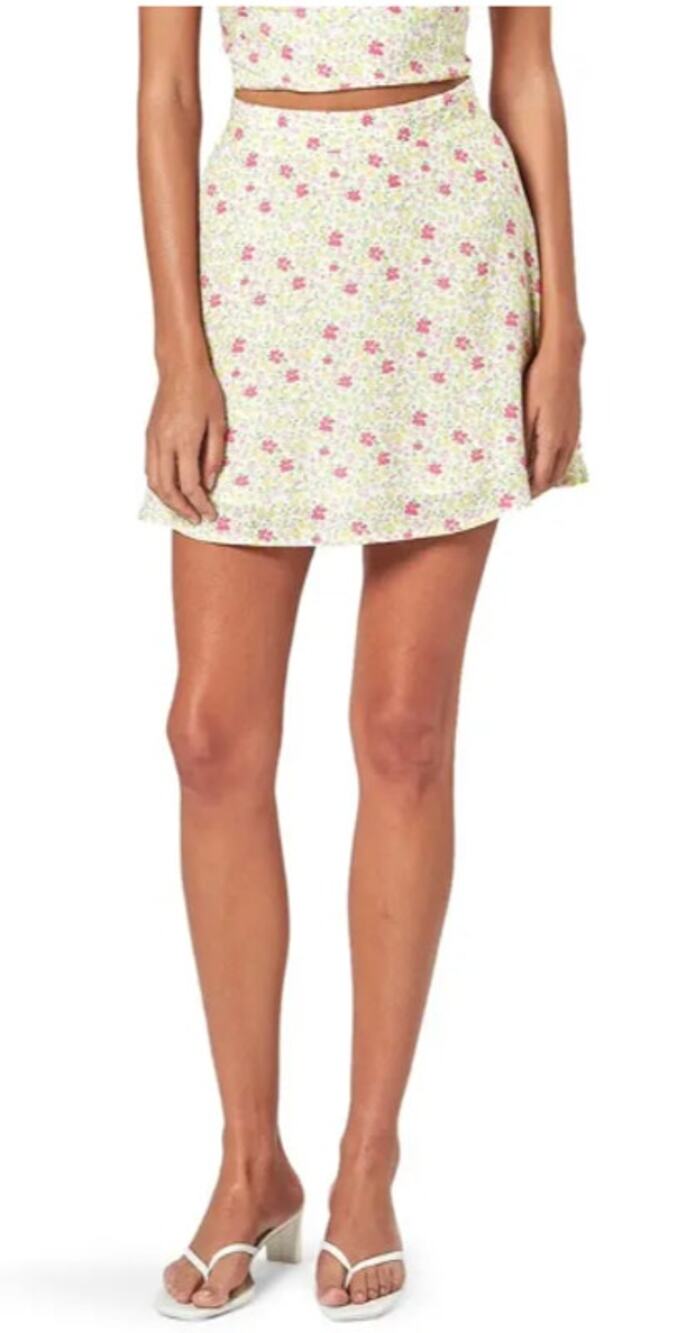 Charlie Holiday Willow Miniskirt Women's 4 Yellow Pink Floral A-Line NWT